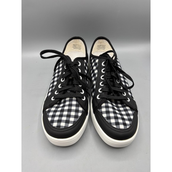 TRAQ Alegria Sneaq‎ Sneakers Womens 40 Black White Gingham Plaid Comfort Shoes - Picture 2 of 8